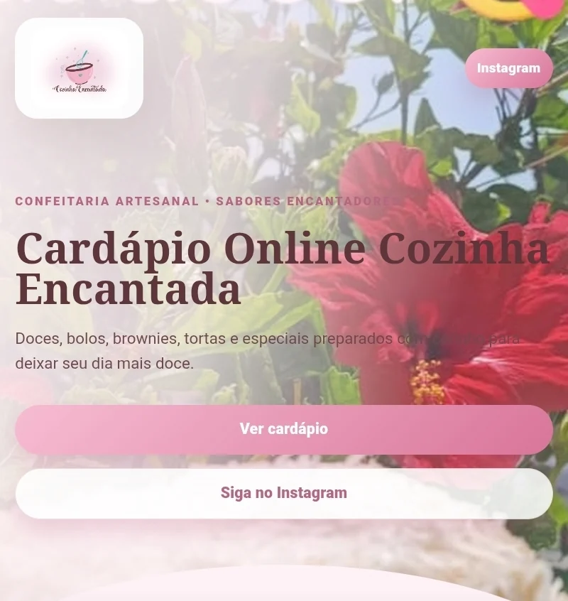 Modelo de cardápio digital criado para a Cozinha Encantada